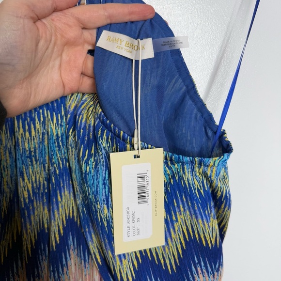 Ramy Brook Giana Handkerchief Hem Midi Dress in Spring Navy Chevron Print XS NWT - Picture 9 of 13